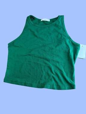 Active Basic Women's Kelly Green High Neck Sleeveless Crop Tank Top Size M